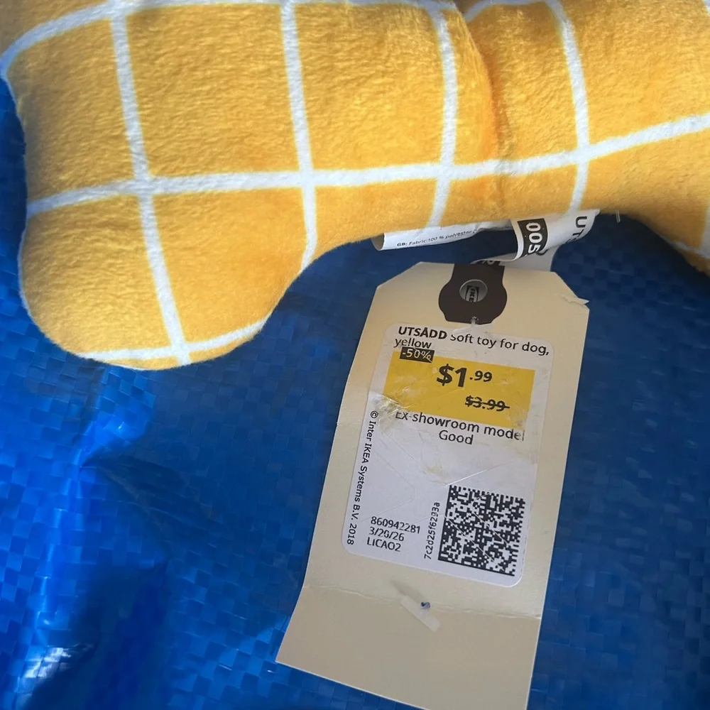 IKEA Yellow Plaid Plush Bone Toy Pair New with Tags Set of 2 3/$15✅ Flaw